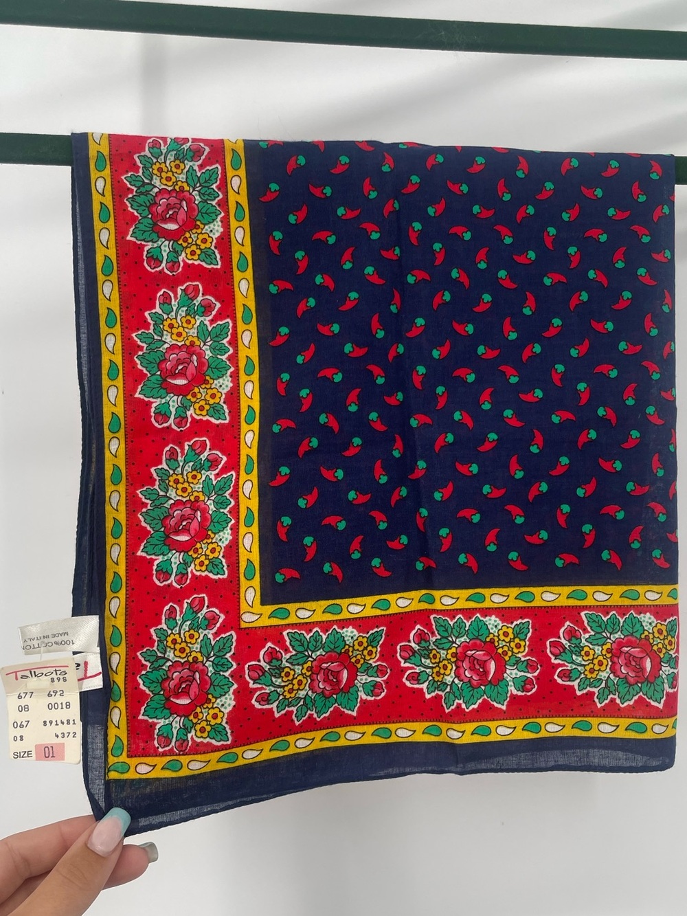 NWT VTG Talbots Cotton Chili Pepper Novelty Print Floral Border Versatile Scarf